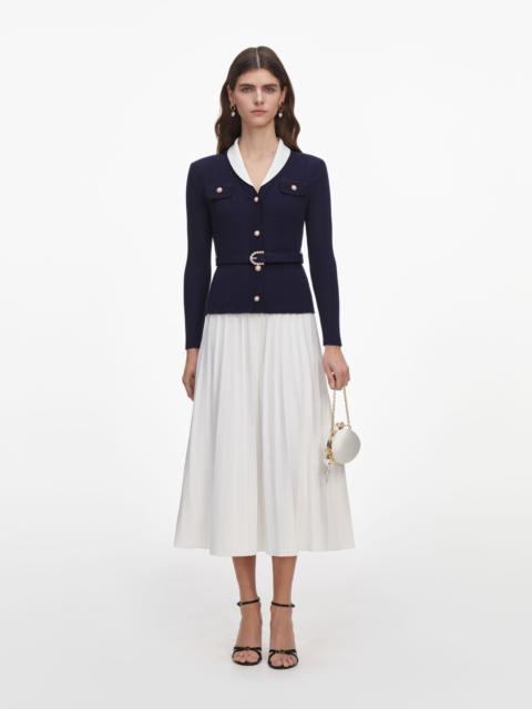 self-portrait Navy Ribbed Knit Contrast Midi Dress