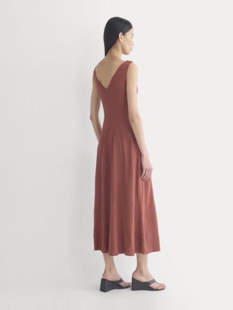 EVERLANE DEEP V SEAMED DRESS IN STRETCH LINEN
