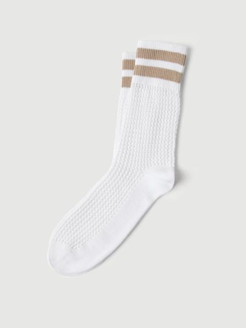 Brunello Cucinelli Cotton waffle stitch knit socks with stripes