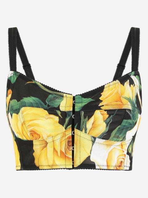 Marquisette top with yellow rose print