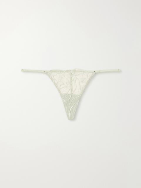 KIKI DE MONTPARNASSE Calla Lily Floral-embroidered Mesh Thong