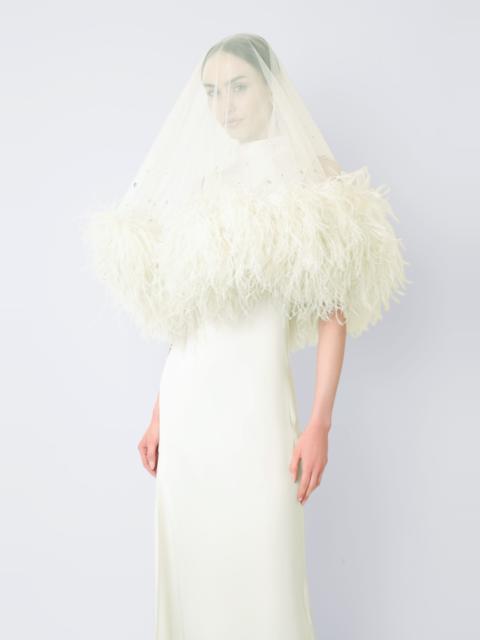 LAPOINTE Tulle Embroidered Short Veil With Feathers