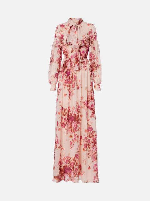 Erdem Floral neck-tie silk voile gown