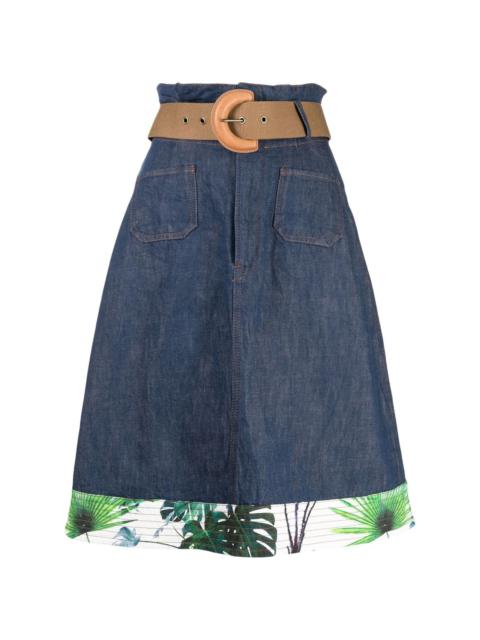 leaf-print A-line skirt