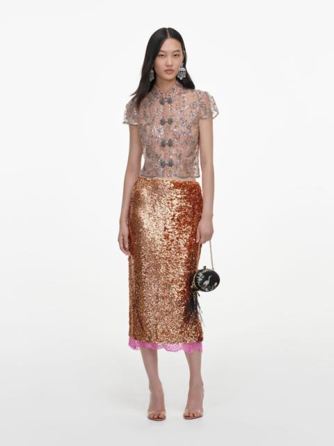 self-portrait Silver Sequin Embellished Top