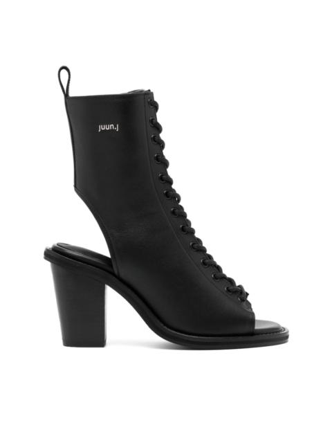 80mm open-toe leather boots