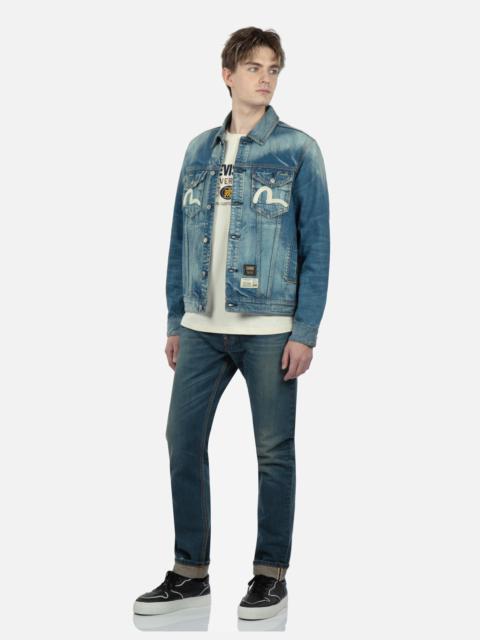 EVISU SEAGULL AND LOGO PRINT CARROT FIT JEANS #2017