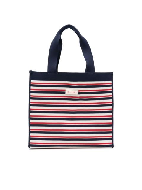 logo-patch jacquard-striped tote bag
