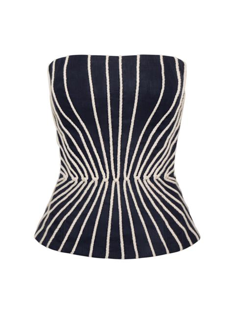 ANDRES OTALORA Silencio del Sol Embroidered Linen Top navy