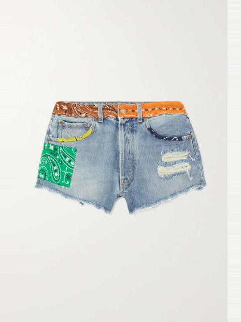 Alanui California patchwork distressed denim shorts