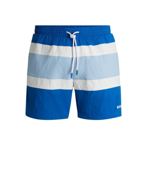 BOSS QUICK-DRY SWIM SHORTS WITH BLOCK STRIPES