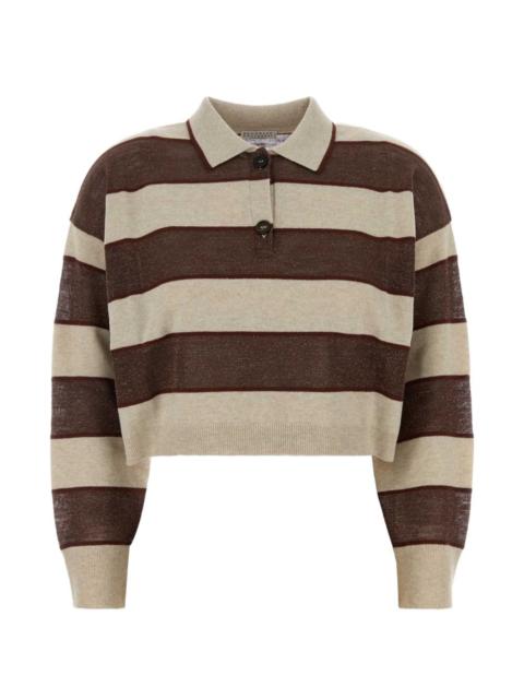 Brunello Cucinelli cropped striped-pattern polo shirt