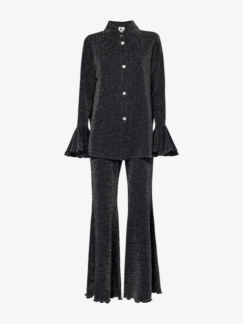 SLEEPER Lurex Lounge flared-cuffs straight-leg mis-rise stretch-woven set