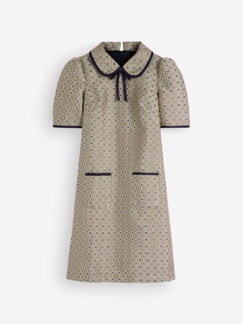 BODEN Bow Detail Pocket Shift Dress-Gold Jacquard