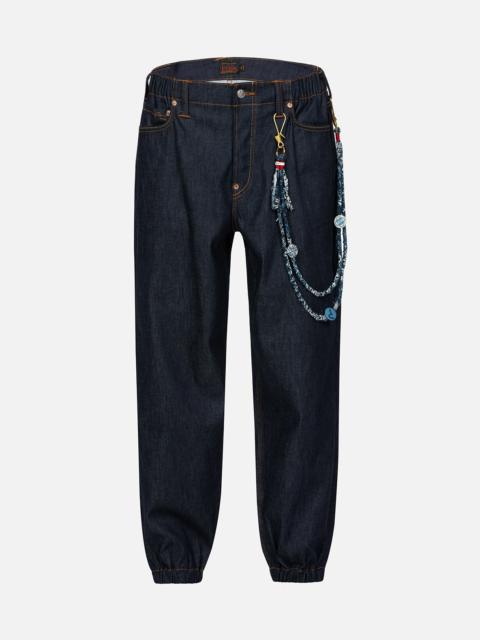 EVISU SEAGULL PRINT WITH DENIM CHAIN RELAX FIT DENIM JOGGERS