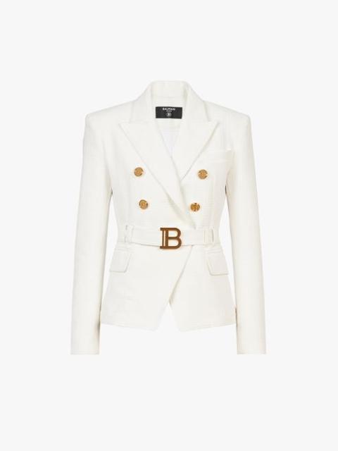 Balmain Double-breasted white cotton blazer with Balmain buckle