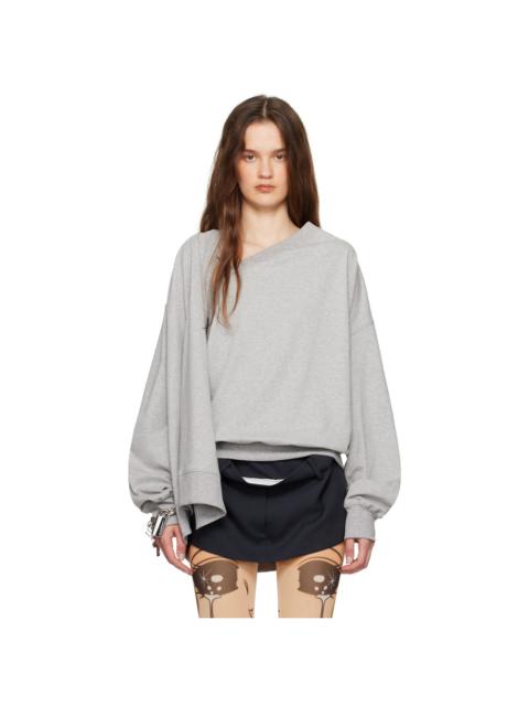 Gray One Shoulder Cape Sweatshirt