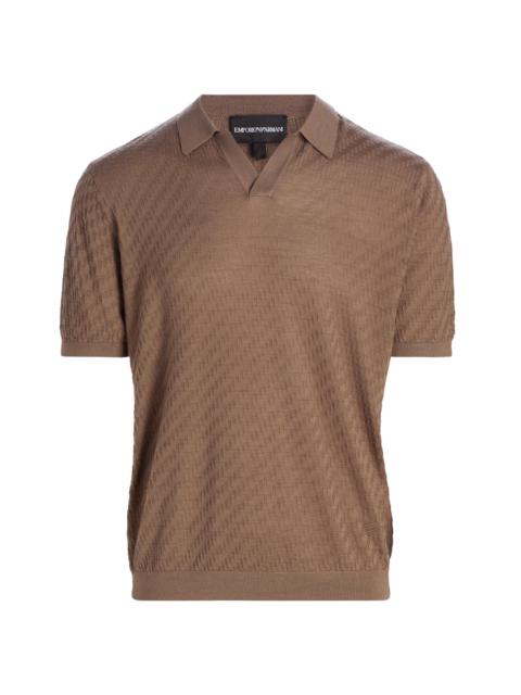 EMPORIO ARMANI Men's Textured Jacquard Polo Shirt - Brown Lentil
