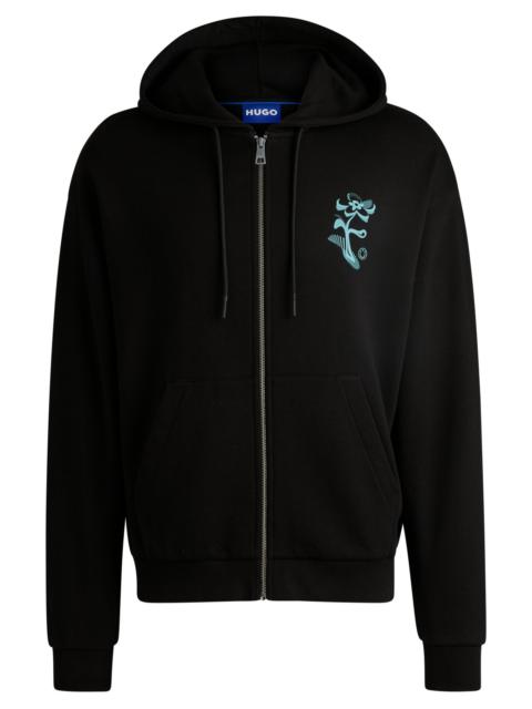 HUGO COTTON-TERRY ZIP-UP HOODIE WITH SEASONAL ARTWORK