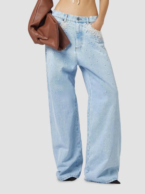 GIUSEPPE DI MORABITO Women's Act II: The Fall of Icarus Imitation Pearl-Embellished Wide-Leg Jeans - Light Blue