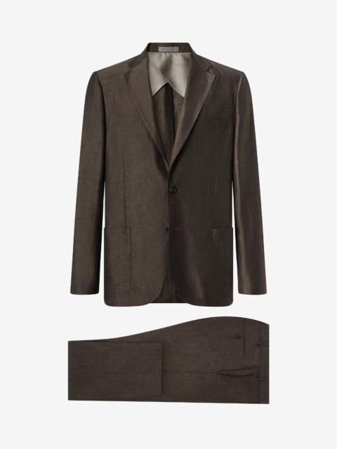 CORNELIANI Brown wool and chambray linen suit