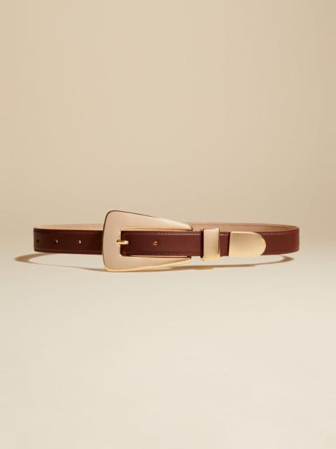 KHAITE The Lucca Belt in Dark Brown Leather with Gold