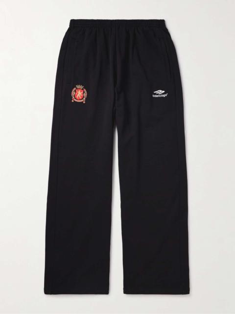 BALENCIAGA Wide-Leg Logo-Embroidered Cotton-Jersey Sweatpants