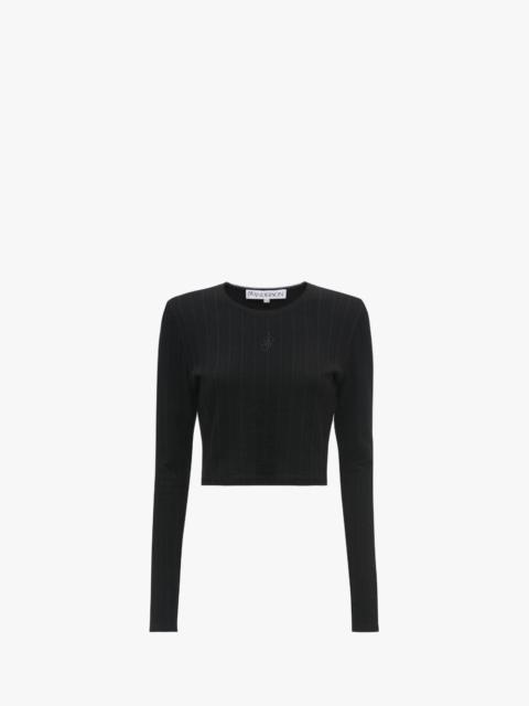 JW Anderson LONG-SLEEVE CROPPED TOP WITH ANCHOR EMBROIDERY