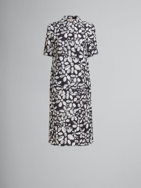 Marni BLACK SATIN-BACK CRÊPE DRESS WITH BLOOMING PRINT