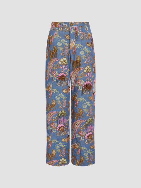 PatBO Women's Boho Embellished Paisley Wide-Leg Jeans - Blue