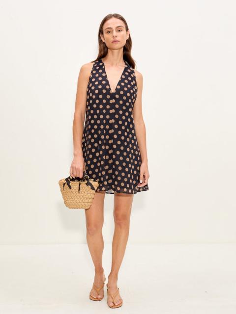 SIMONMILLER Gia Chiffon Mini Dress In Black/Tan Polka Dot