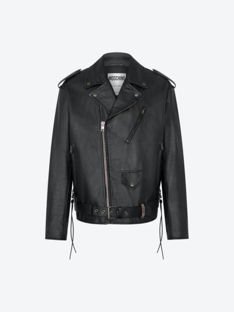 Moschino NAPPA LEATHER BIKER JACKET WITH LACES