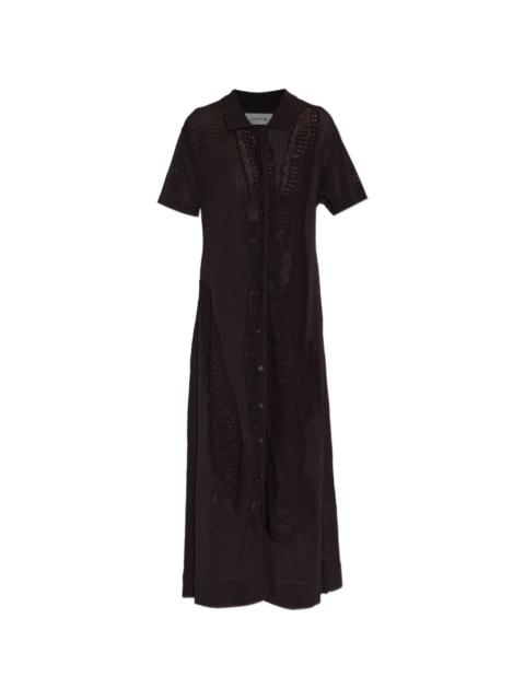 LACOSTE short-sleeve collared knitted midi dress