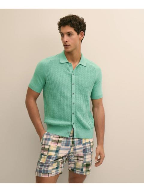 Brooks Brothers Cotton Cable-Knit Short-Sleeve Polo Sweater