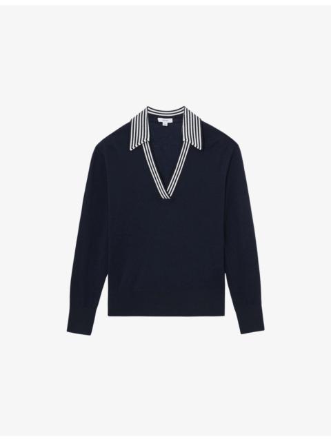 REISS Nova Stripe-Collar Wool Jumper