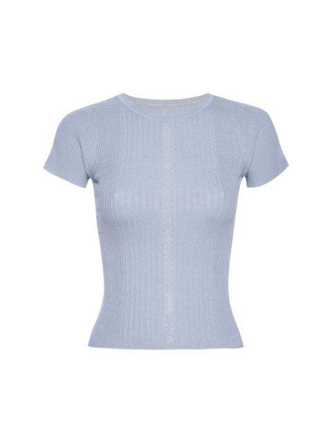 crew-neck ribbed-knit silk top