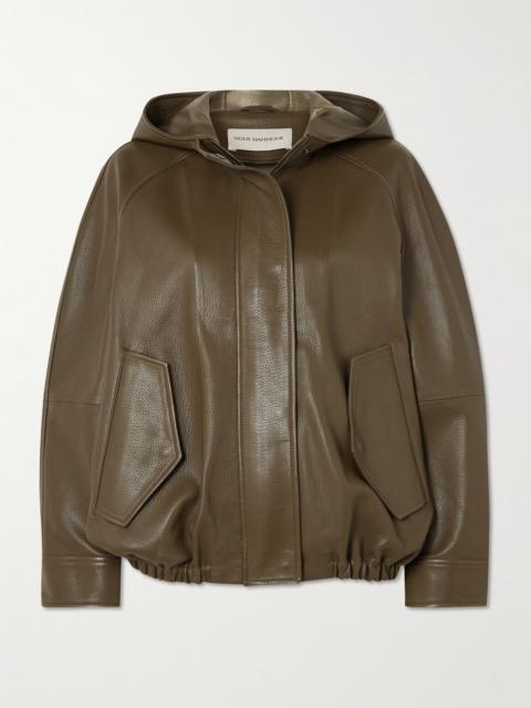 NOUR HAMMOUR Hooded Textured-leather Bomber Jacket