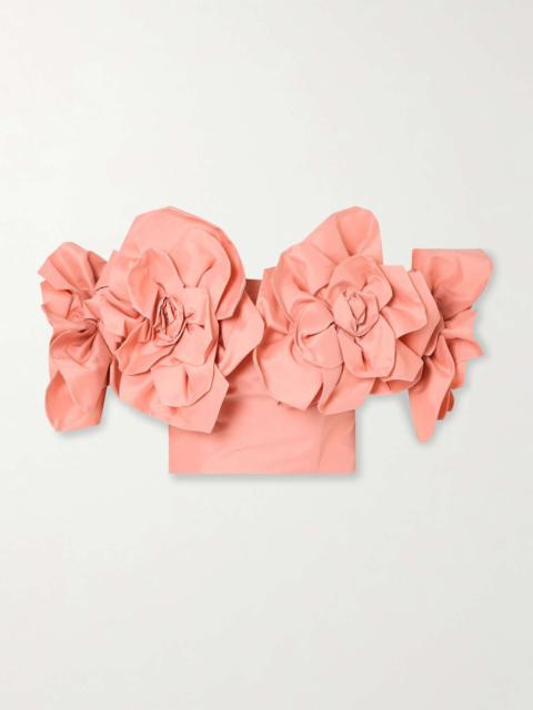 Aje. Etta appliquéd off-the-shoulder taffeta cropped top Coral