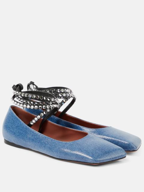 Amina Muaddi Ane embellished denim ballet flats