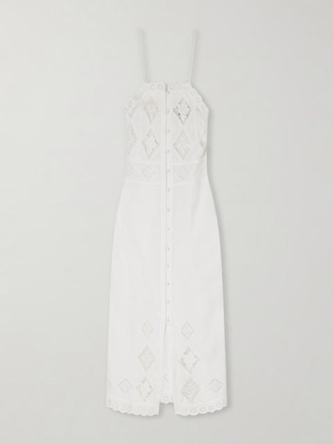 Isabel Marant Nelsane Broderie Anglaise Cotton And Linen-blend Midi Dress
