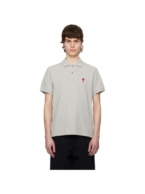 AMI Paris Gray Cotton Ami de Coeur Polo