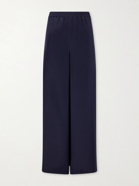 Max Mara Volonta logo-embroidered silk wide-leg pants Navy