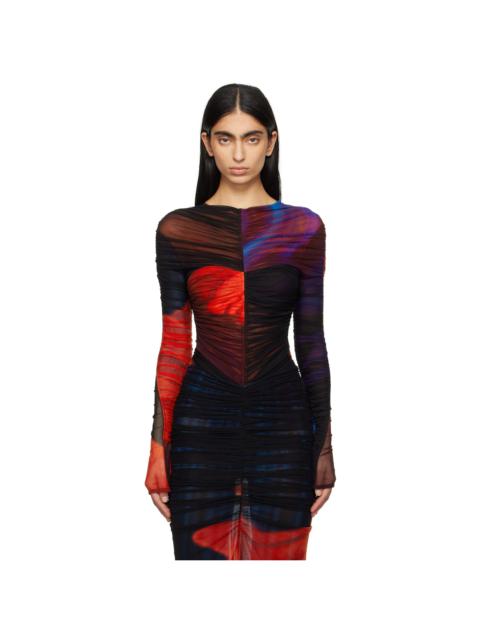 MUGLER Multicolor Floral Print Mesh Bodysuit