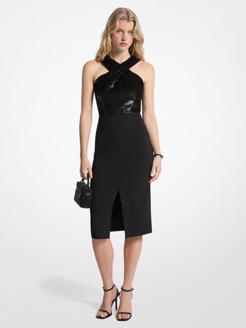 MICHAEL KORS Sequined and Crepe Halter Dress