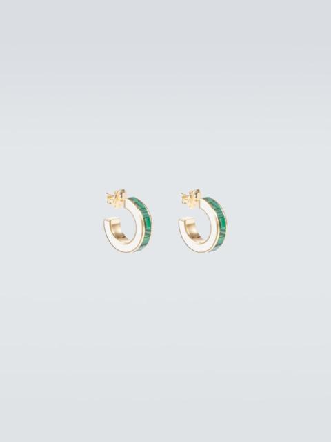 Gold-plated and enamel hoop earrings with malachite