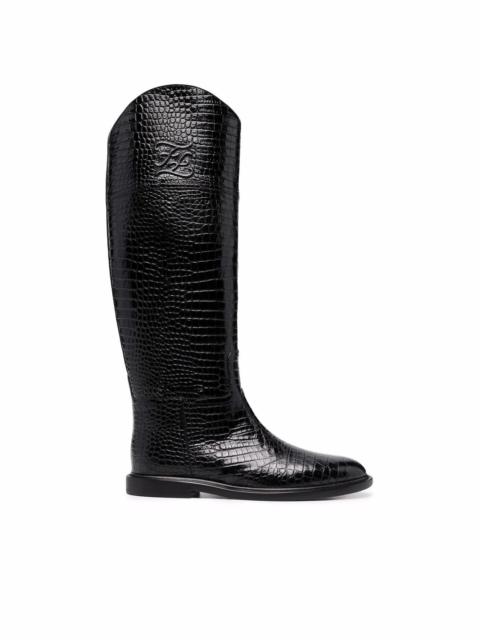 FENDI Karligraphy croc-effect knee-high boots