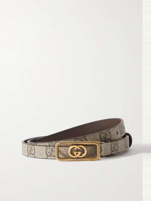 GUCCI Embellished coated-canvas and leather belt