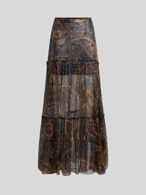 Etro SILK MAXI SKIRT WITH STRIPED FLORAL PAISLEY MOTIF