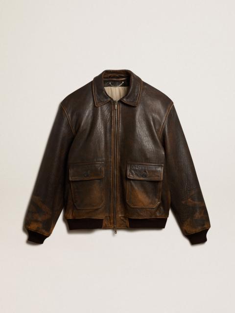 Golden Goose Aviator-style jacket in brown leather