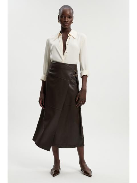 KAREN MILLEN Faux Leather Tie Detail Wrap Midi Skirt